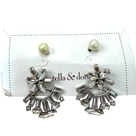 Stella & Dot Starburst Convertible Earrings With Pearl Studs & Rhinestone Jacket - Picture 1 of 8